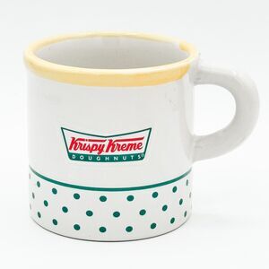 Krispy Kreme Doughnuts Coffee Mug Cup 3D Donut Inside Green Polka Dot Yellow Rim